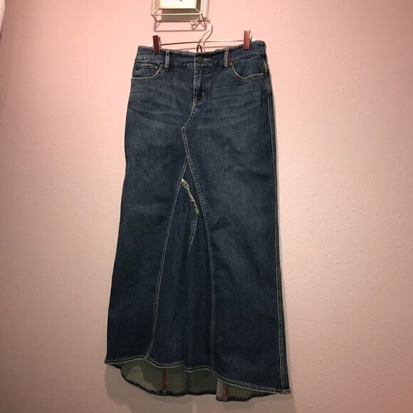 Free people dark wash long denim high low skirt - Picture 1 of 12